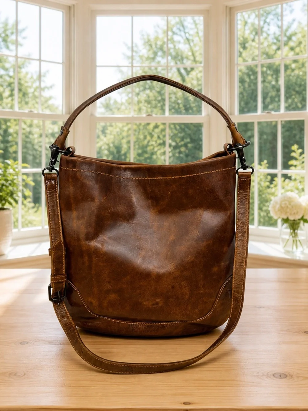 NWOT Authentic Frye Melissa Cognac Brown Leather Hobo Shoulder Slouchy Bag New